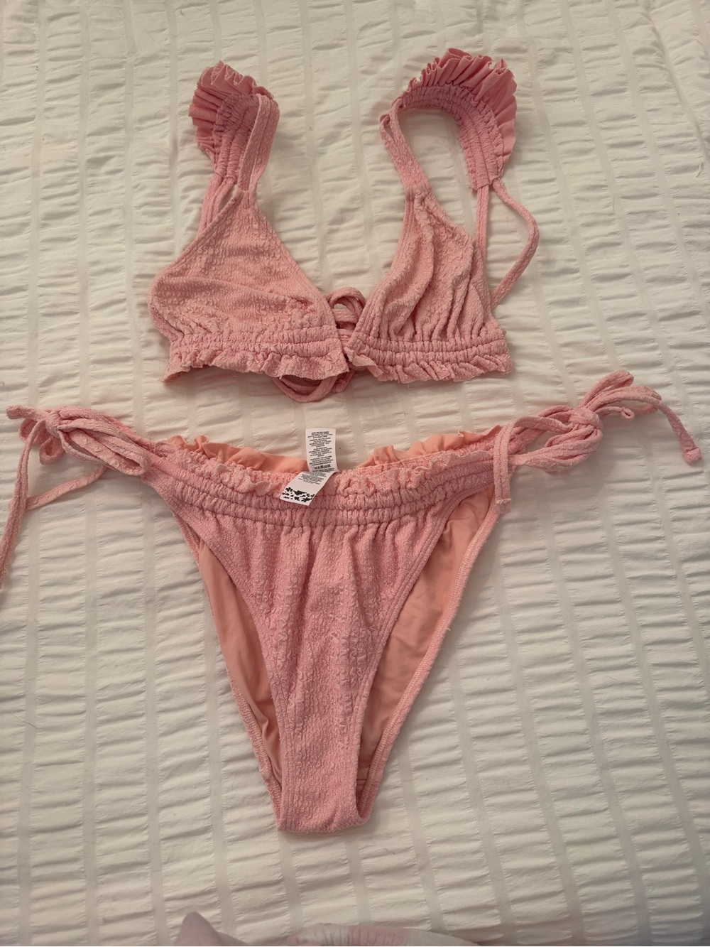 ASOS Ruffled Triangle Bikini Top - Pink Size 12 - Picture 7 of 7